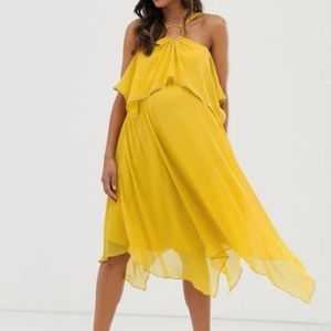 Asos Maternity Halter Dress Ring Gauzy Chiffon Drapey Handkerchief Hem NWT Sz 10